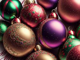 jul bollar med komplex ornament närbild förbi ai genererad foto