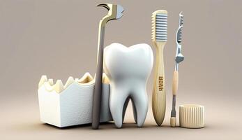 vit friska tand, annorlunda verktyg för dental vård, generativ ai foto
