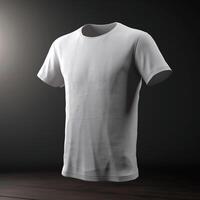 vit t-shirt attrapp isolerat på grå bakgrund. 3d tolkning ai genererad konstverk foto