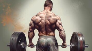 stilig stark atletisk män pumpning upp muskler träna bodybuilding begrepp bakgrund - muskulös kroppsbyggare stilig män håller på med övningar i Gym naken ,ai genererad konstverk foto
