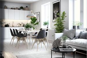 interiör design av modern scandinavian lägenhet. generativ ai foto