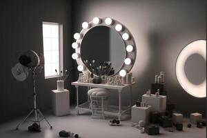 kosmetisk studio stift lampor tömma studio med kosmetika .generativ ai foto
