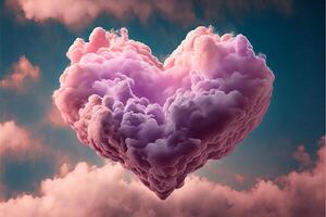 hjärta tillverkad av till största del rosa moln isolerat Centrum. generativ ai foto