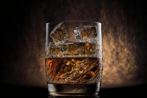 en horisontell whisky glas och isar. generativ ai. foto