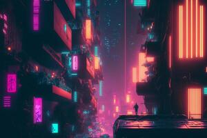 abstrakt cyberpunk neon stad. generativ ai. foto