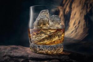 en horisontell whisky glas och isar. generativ ai. foto