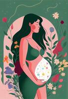 illustration av gravid ung kvinnor. generativ ai. foto