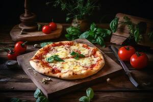 utsökt pizza med massor av smält ost skapas med generativ ai teknologi. foto