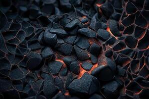 svart vulkanisk stenar, eldig lava. textur abstrakt bakgrund. generativ ai foto