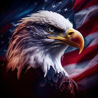 Örn och USA flagga nationell affisch. amerikan skallig Örn - en symbol av Amerika med flagga. skallig Örn på amerikan flagga bakgrund skapas. generativ ai foto