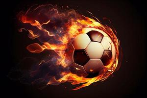 fotboll på brand flygande, på ljus bakgrund. generera ai foto