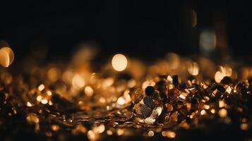 gnistrande lyx, guld glitter, bokeh gnistrar, och partiklar. generativ ai foto