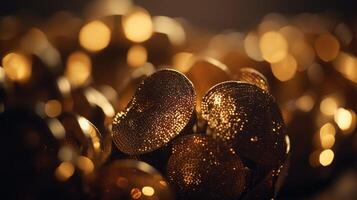 gnistrande lyx, guld glitter, bokeh gnistrar, och partiklar. generativ ai foto