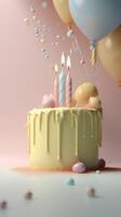 födelsedag bakgrund med kaka. illustration ai generativ foto