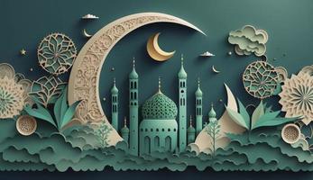 illustration av Fantastisk arkitektur design av muslim moské ramadan kareem, islamic arkitektur bakgrund ramadan kareem, islamic moské, ramdan, ramzan, eid, kultur, arab, generera ai foto