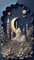 illustration av Fantastisk arkitektur design av muslim moské ramadan kareem, islamic arkitektur bakgrund ramadan kareem, islamic moské, ramdan, ramzan, eid, kultur, arab, generera ai foto