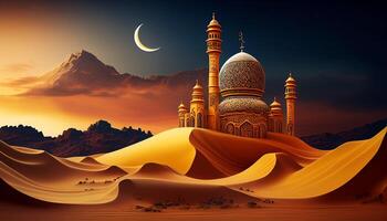 färgrik islamic moské med Plats se för ramadan bakgrund skapas med ai verktyg foto