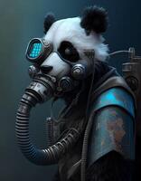 cyberpunk panda bär andas anordning skapas med ai verktyg foto