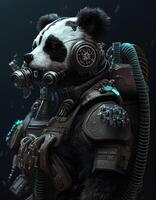 cyberpunk panda bär andas anordning skapas med ai verktyg foto