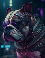 cyberpunk bulldogg realistisk illustration skapas med ai verktyg foto