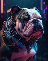 cyberpunk bulldogg realistisk illustration skapas med ai verktyg foto