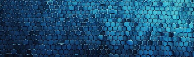 blå bakgrund tillverkad upp av hexagonal formad celler. illustration ai generativ foto