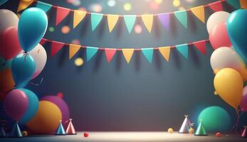 Lycklig födelsedag bakgrund med ballonger. illustration ai generativ foto