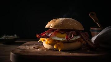 bacon ägg frukost smörgås. illustration ai generativ foto