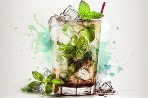 generativ ai illustration av mojito cocktail med is och mynta, perfekt för sommar foto