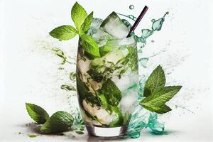 generativ ai illustration av mojito cocktail med is och mynta, perfekt för sommar foto
