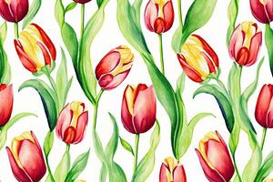 generativ ai. blomma mönster med tulpaner, pastell vattenfärg illustration foto