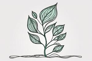 en kontinuerlig linje av en enkel illustration av en grön blad av en växt. generativ ai. abstrakt mall av modern botanisk design för minimalistisk täcker, grafik på t-shirts, vykort, banderoller. foto
