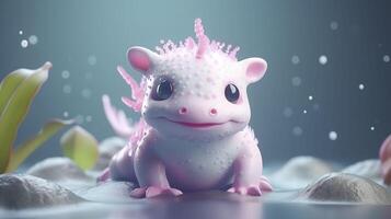 söt tecknad serie 3d axolotl. generativ ai. foto