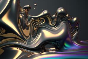 holografiska flytande metallisk vågor abstrakt bakgrund. generativ ai foto