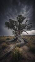 en träd med mörk himmel i Australien landskap fotografera generativ ai foto