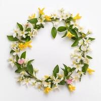 en cirkel formad gräns av en små blommor generativ ai foto