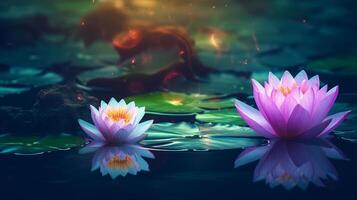 en skön blomning rosa lotus generativ ai foto