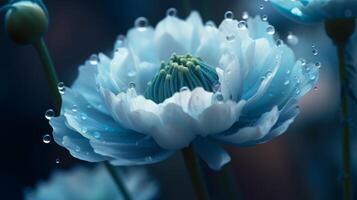 blå skön blomma stänga upp bild generativ ai foto