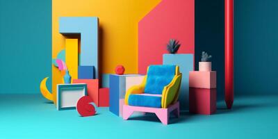 ai genererad färgrik samtida rum med modern möbel foto