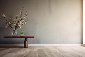 ai genererad inomhus- se med pott, löv och möbel i asiatisk stil foto
