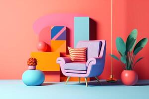 ai genererad färgrik samtida inomhus- se med modern möbel foto