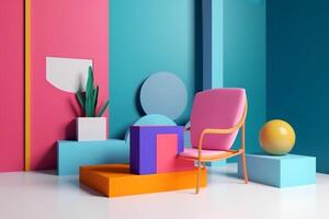 ai genererad färgrik samtida inomhus- se med modern möbel foto