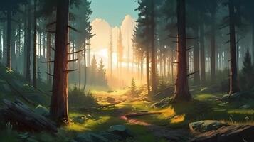 tall skog fantasi bakgrund begrepp konst realistisk illustration bakgrund med generativ ai foto