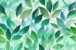 vattenfärg grön blad sömlös mönster med generativ ai foto
