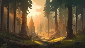 tall skog fantasi bakgrund begrepp konst realistisk illustration bakgrund med generativ ai foto