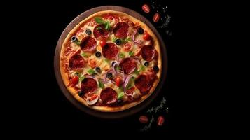 topp se utsökt pizza med text Plats attrapp bakgrund med generativ ai foto
