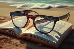 strand böcker solglasögon. generativ ai foto