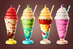 uppsättning av färgrik milkshakes eller smoothies. generativ ai foto