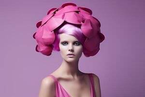 ai genererad kvinna med rosa hår. trogen stil foto