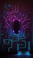 cyber krets trogen neon bakgrund, motiv labyrint techno tapet affisch ,generativ ai foto